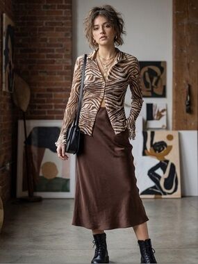 Komarov Brown Zebra Print Layered Blouse